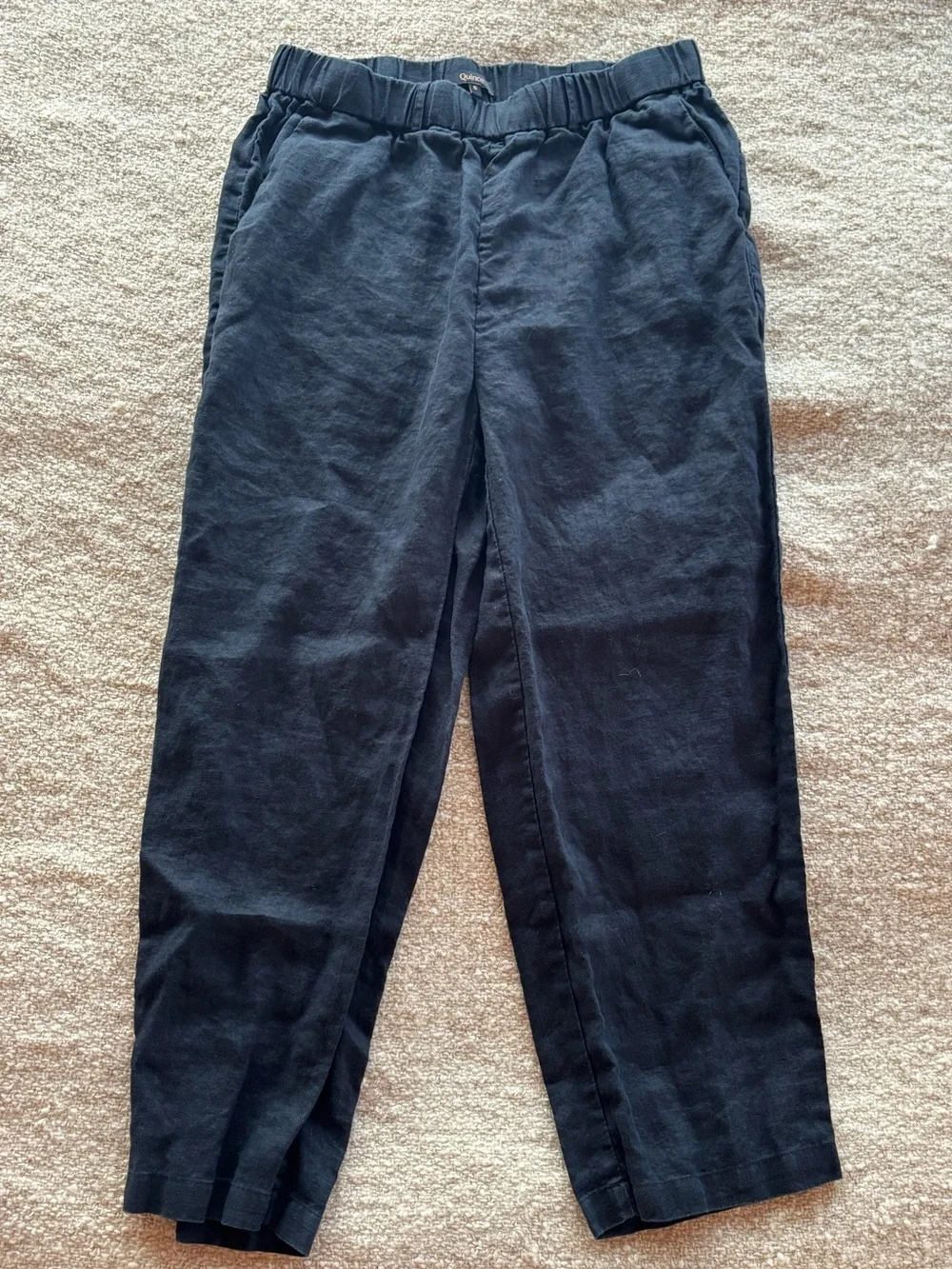 Quince Black Cropped Linen-Blend Pull-On Pants